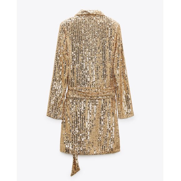 Zara Gold Sequin Short Wrap Dress Blazer - Picture 10 of 11